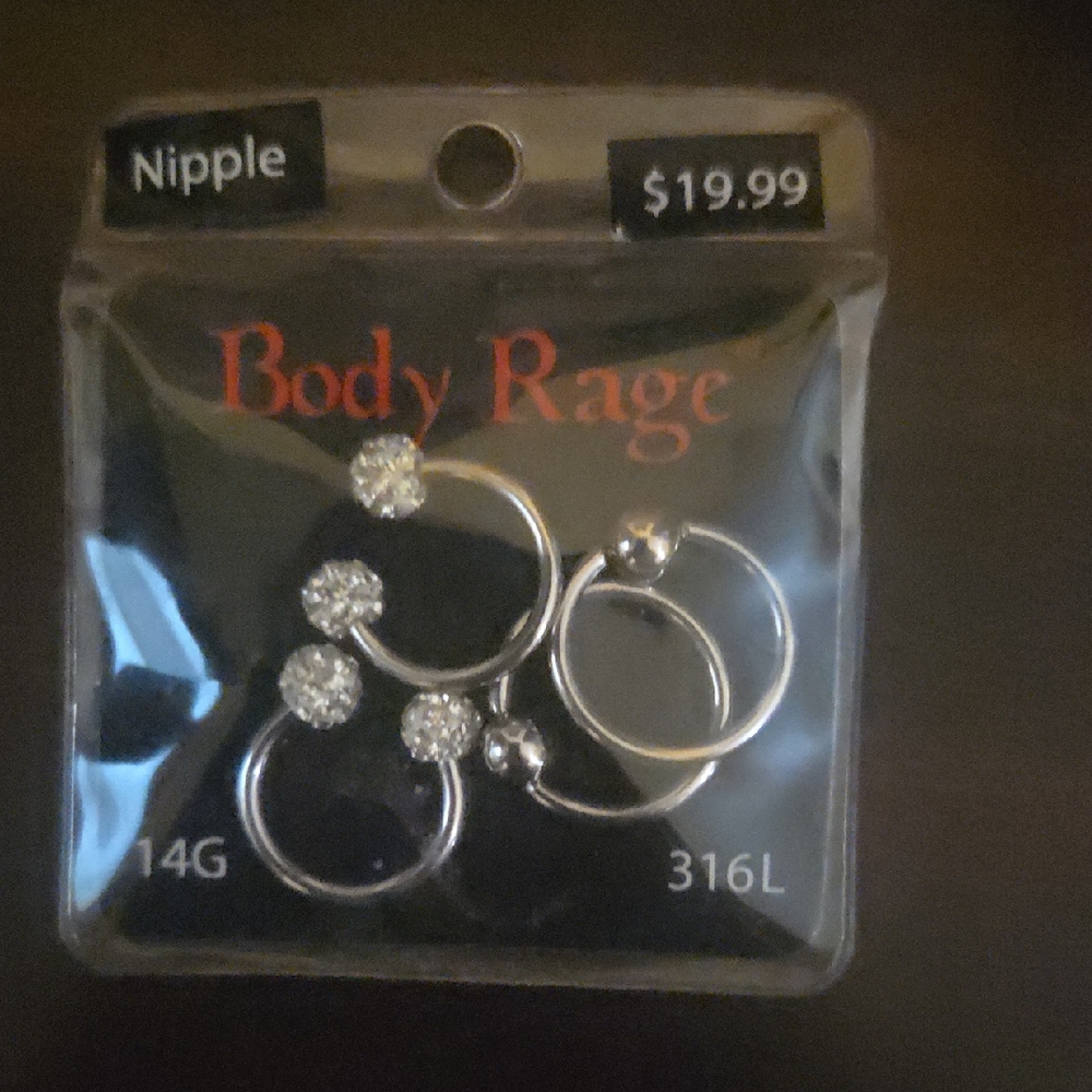 Body Rage 14 Gauge Stainless Steel Nipple Rings; 2 Pairs